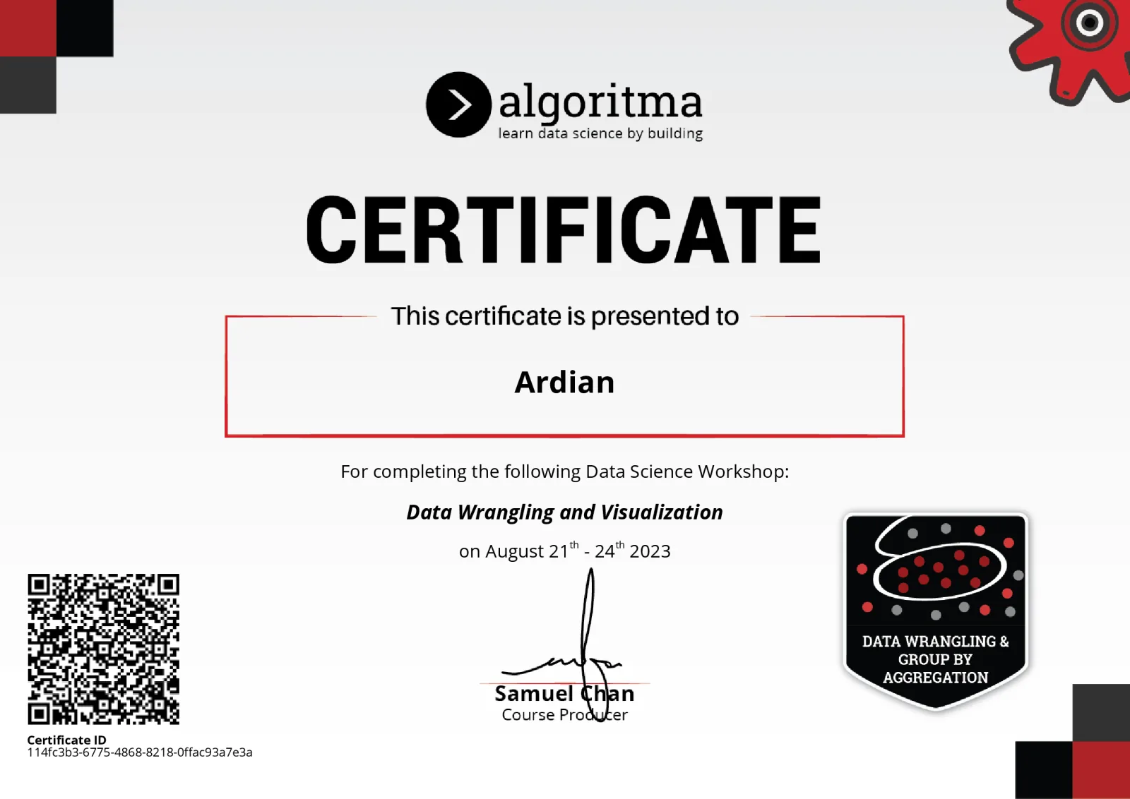 Data Wrangling and Visualization certificate