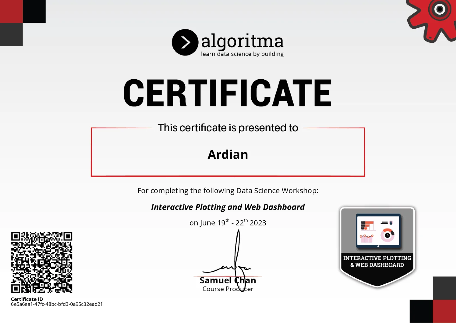 Interactive Plotting and Web Dashboard certificate