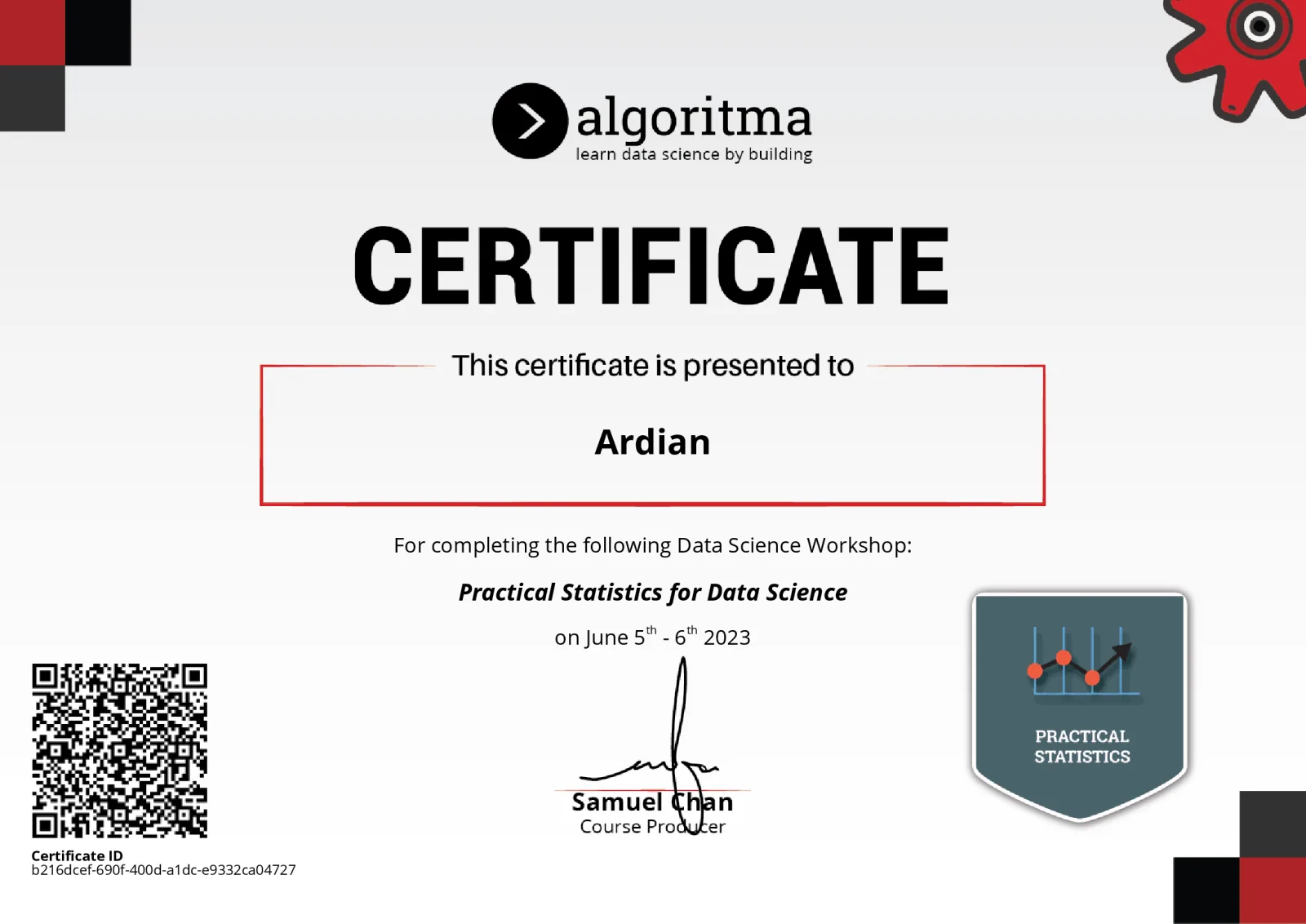 Practical Statistics for Data Science certificate