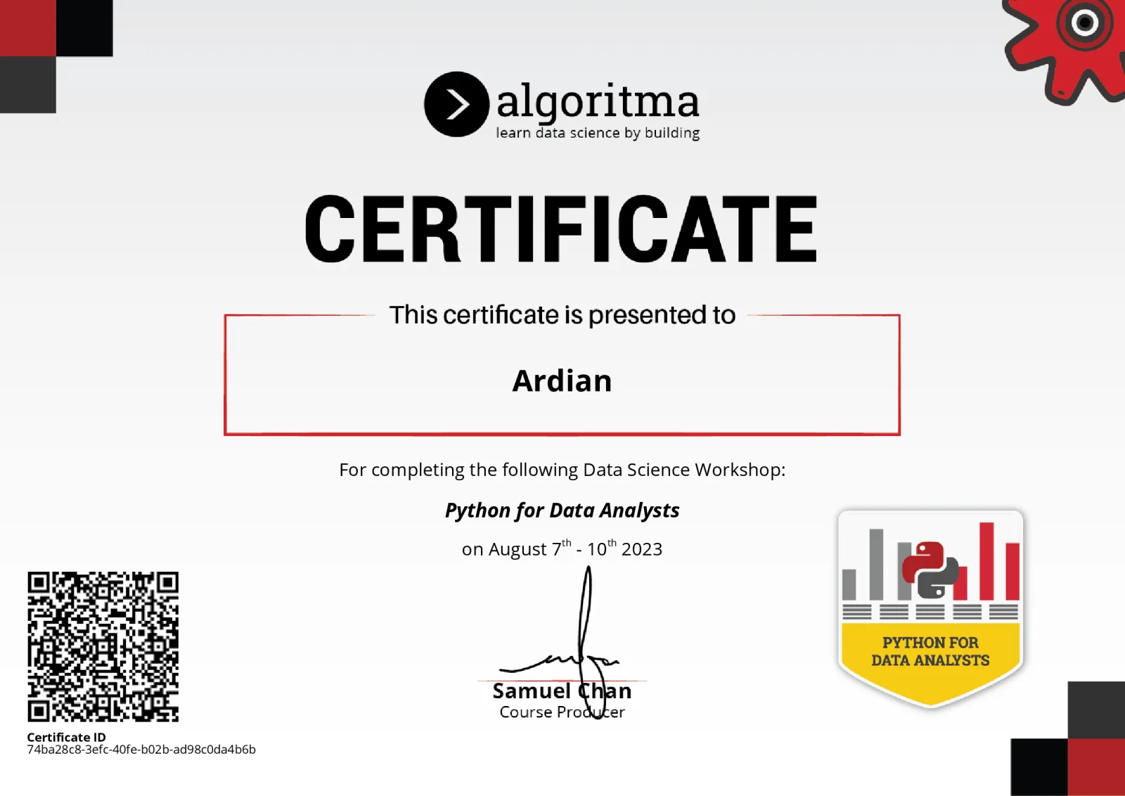 Python for Data Analysts certificate